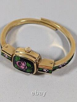 Vintage Consul Swiss 17 Jewel Flower Covered Bracelet Band Watch Rare