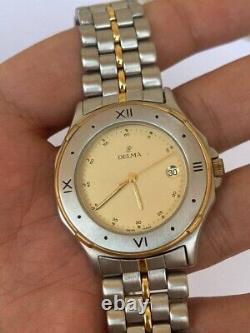 Vintage Delma Watch Two Toned Silver Gold Mint Condition With Case Swiss So Rare