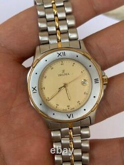 Vintage Delma Watch Two Toned Silver Gold Mint Condition With Case Swiss So Rare