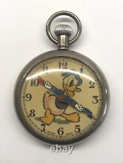 Vintage Donald Duck Pocket Watch 1937 Swiss Made 49mm 30s Rare