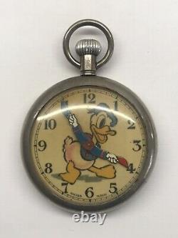 Vintage Donald Duck Pocket Watch 1937 Swiss Made 49mm 30s Rare