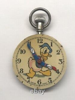 Vintage Donald Duck Pocket Watch 1937 Swiss Made 49mm 30s Rare