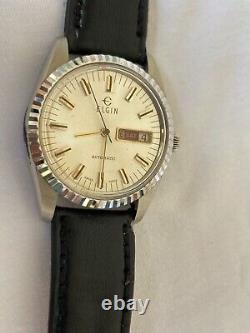 Vintage Elgin Watch Automatic Swiss Silver 25 Jewels 1960's Gents 36mm Rare Mens