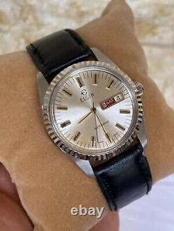 Vintage Elgin Watch Automatic Swiss Silver 25 Jewels 1960's Gents 36mm Rare Mens