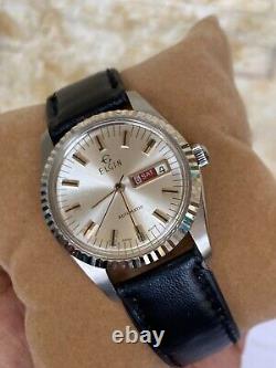 Vintage Elgin Watch Automatic Swiss Silver 25 Jewels 1960's Gents 36mm Rare Mens