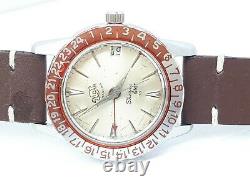 Vintage Enicar Red Bezel Sherpa Gmt 33 Ultrasonic Swiss Watch Extremely Rare