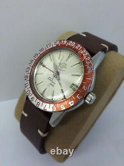 Vintage Enicar Red Bezel Sherpa Gmt 33 Ultrasonic Swiss Watch Extremely Rare