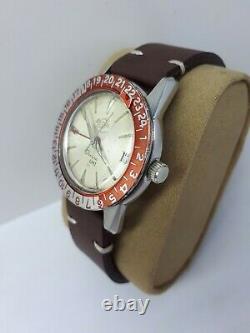 Vintage Enicar Red Bezel Sherpa Gmt 33 Ultrasonic Swiss Watch Extremely Rare