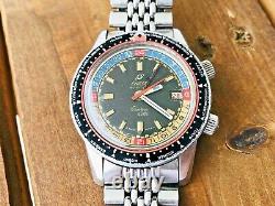 Vintage Enicar Sherpa Guide 600 GMT very Rare pattern Red Marks Swiss Watch