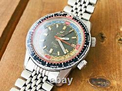 Vintage Enicar Sherpa Guide 600 GMT very Rare pattern Red Marks Swiss Watch