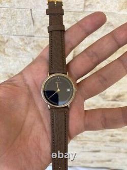 Vintage Eterna Q Watch Swiss Gold 122.6141.20 1980's Black Rare Working Mint