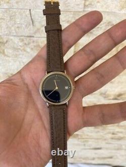 Vintage Eterna Q Watch Swiss Gold 122.6141.20 1980's Black Rare Working Mint