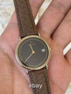 Vintage Eterna Q Watch Swiss Gold 122.6141.20 1980's Black Rare Working Mint