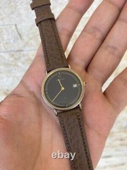 Vintage Eterna Q Watch Swiss Gold 122.6141.20 1980's Black Rare Working Mint