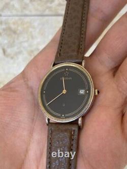 Vintage Eterna Q Watch Swiss Gold 122.6141.20 1980's Black Rare Working Mint