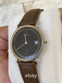 Vintage Eterna Q Watch Swiss Gold 122.6141.20 1980's Black Rare Working Mint