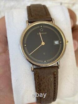 Vintage Eterna Q Watch Swiss Gold 122.6141.20 1980's Black Rare Working Mint