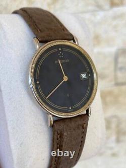 Vintage Eterna Q Watch Swiss Gold 122.6141.20 1980's Black Rare Working Mint