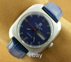 Vintage Favre Leuba Blue Automatic Swiss Men's Working Wrist Watch Rare