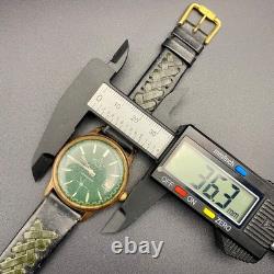 Vintage Flint Watch Men's Gold Filled 17 Jewels Green Dial Swiss Made Rare