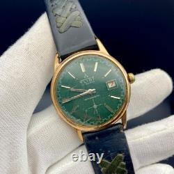 Vintage Flint Watch Men's Gold Filled 17 Jewels Green Dial Swiss Made Rare
