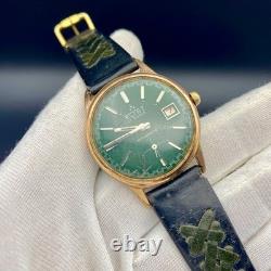 Vintage Flint Watch Men's Gold Filled 17 Jewels Green Dial Swiss Made Rare