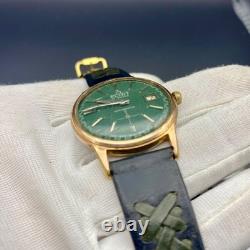 Vintage Flint Watch Men's Gold Filled 17 Jewels Green Dial Swiss Made Rare