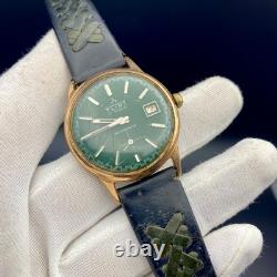 Vintage Flint Watch Men's Gold Filled 17 Jewels Green Dial Swiss Made Rare