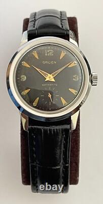 Vintage GRUEN Watch Watertite Swiss Incabloc Waterproof Gruen Black Dial RARE