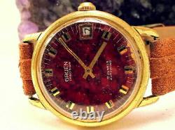 Vintage Gruen Precision Swiss Automatic Rare Red & Black Dial 1960s Watch