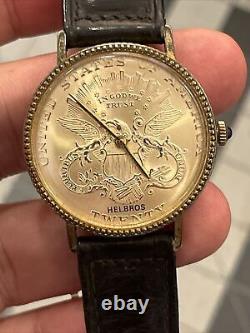 Vintage Helbros 20 Dollar Gold Eagle Coin Wristwatch 17 Jewels Swiss RARE