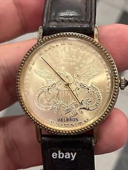 Vintage Helbros 20 Dollar Gold Eagle Coin Wristwatch 17 Jewels Swiss RARE