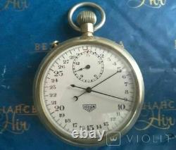 Vintage Heuer Stopwatch Pocket Split Swiss Chronograph Rare Face Mechanical 30's