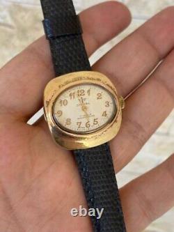 Vintage Jovial Watch Heavy Gold Plated White Ladies Elegant Swiss 1960's Rare