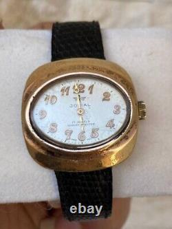 Vintage Jovial Watch Heavy Gold Plated White Ladies Elegant Swiss 1960's Rare