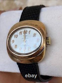 Vintage Jovial Watch Heavy Gold Plated White Ladies Elegant Swiss 1960's Rare