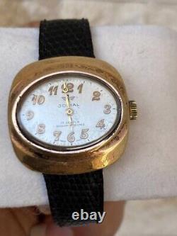 Vintage Jovial Watch Heavy Gold Plated White Ladies Elegant Swiss 1960's Rare