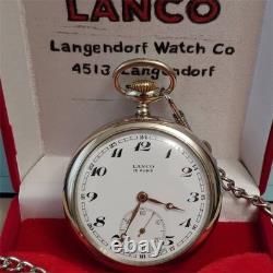 Vintage LANCO Pocket Watch Langendorf Mechanical Swiss Chain Box Rare Old 1940