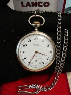 Vintage LANCO Pocket Watch Langendorf Mechanical Swiss Chain Box Rare Old 1940
