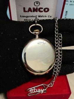 Vintage LANCO Pocket Watch Langendorf Mechanical Swiss Chain Box Rare Old 1940