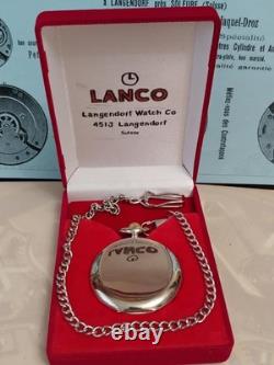 Vintage LANCO Pocket Watch Langendorf Mechanical Swiss Chain Box Rare Old 1940