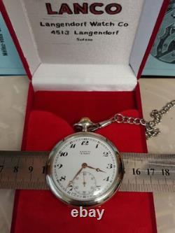 Vintage LANCO Pocket Watch Langendorf Mechanical Swiss Chain Box Rare Old 1940