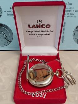 Vintage LANCO Pocket Watch Langendorf Mechanical Swiss Chain Box Rare Old 1940