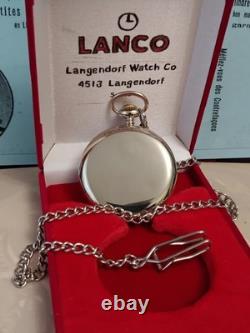 Vintage LANCO Pocket Watch Langendorf Mechanical Swiss Chain Box Rare Old 1940