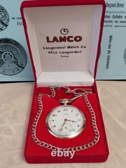 Vintage LANCO Pocket Watch Langendorf Mechanical Swiss Chain Box Rare Old 1940