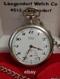 Vintage LANCO Pocket Watch Langendorf Mechanical Swiss Chain Box Rare Old 1940