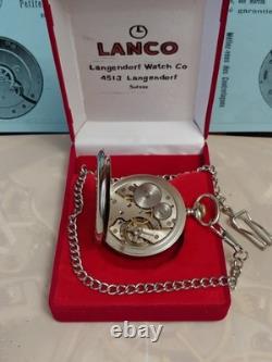 Vintage LANCO Pocket Watch Langendorf Mechanical Swiss Chain Box Rare Old 1940