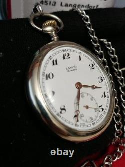 Vintage LANCO Pocket Watch Langendorf Mechanical Swiss Chain Box Rare Old 1940
