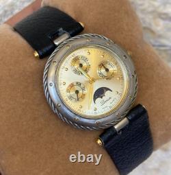 Vintage Lavian Watch chronograph 18K GOLD PLATED 1043 M Swiss Quartz RARE 36MM