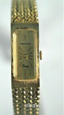 Vintage Longines Swiss Gold Mesh Rectangular Quartz Women's Wristwatch Rare